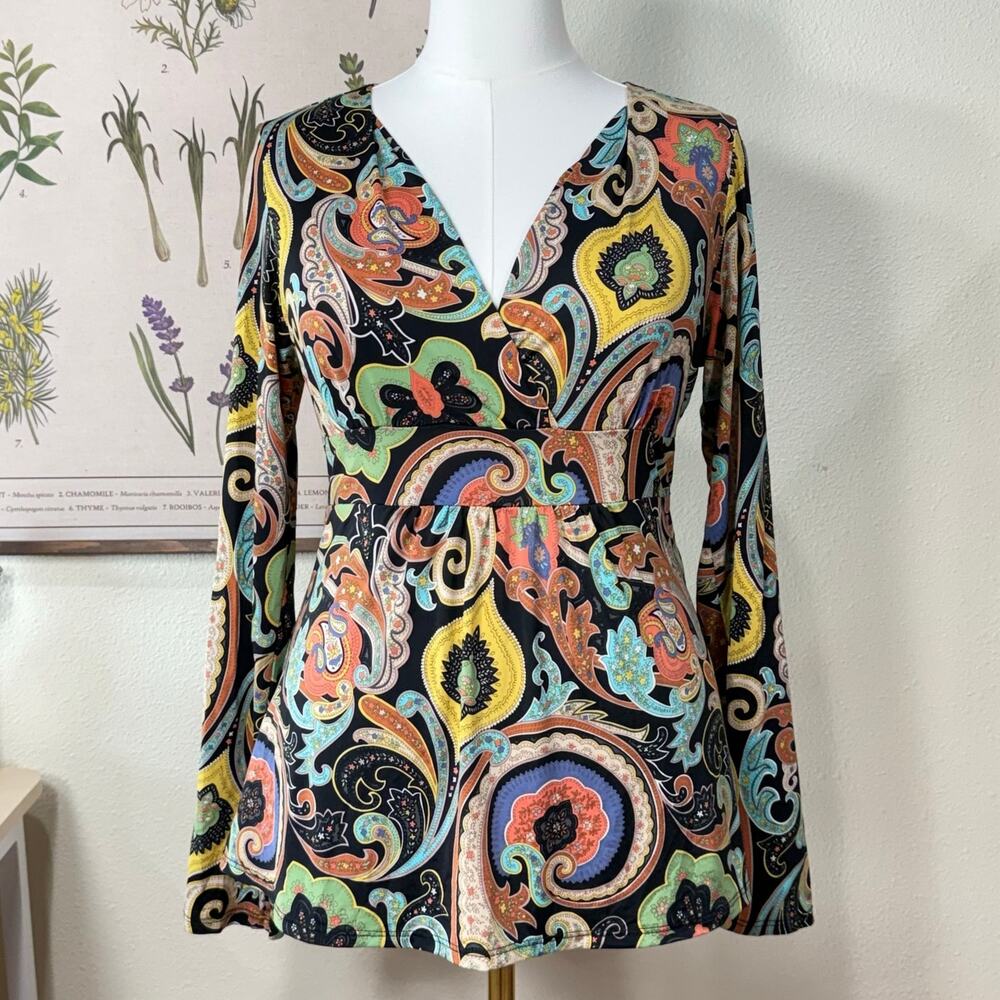 Vintage 90s Y2k Floral Paisley Babydoll Top Retro Mod Hippie Coastal Cowgirl L